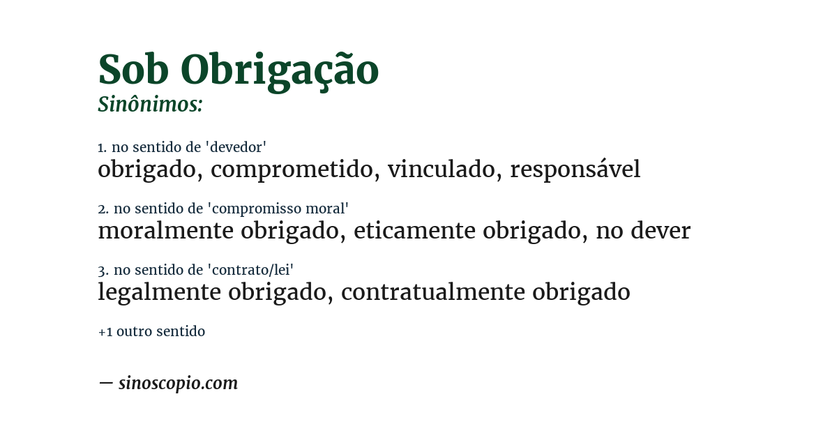 Sinônimo de sob obrigação