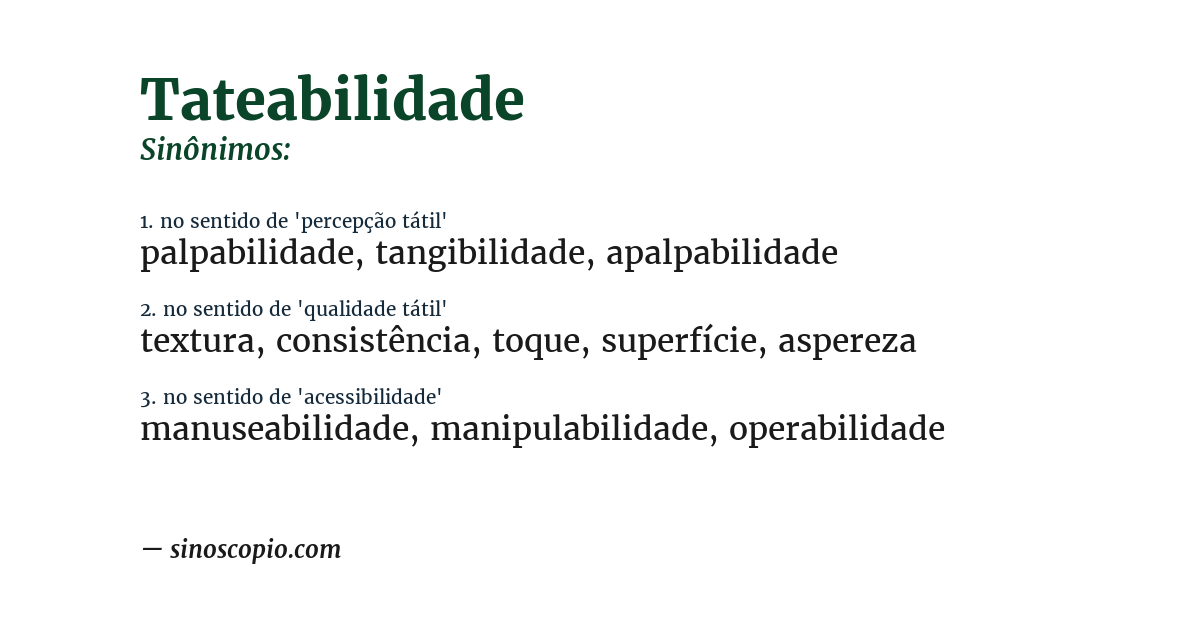 Sinônimo de tateabilidade