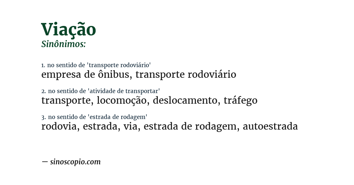 Sinônimo de viação