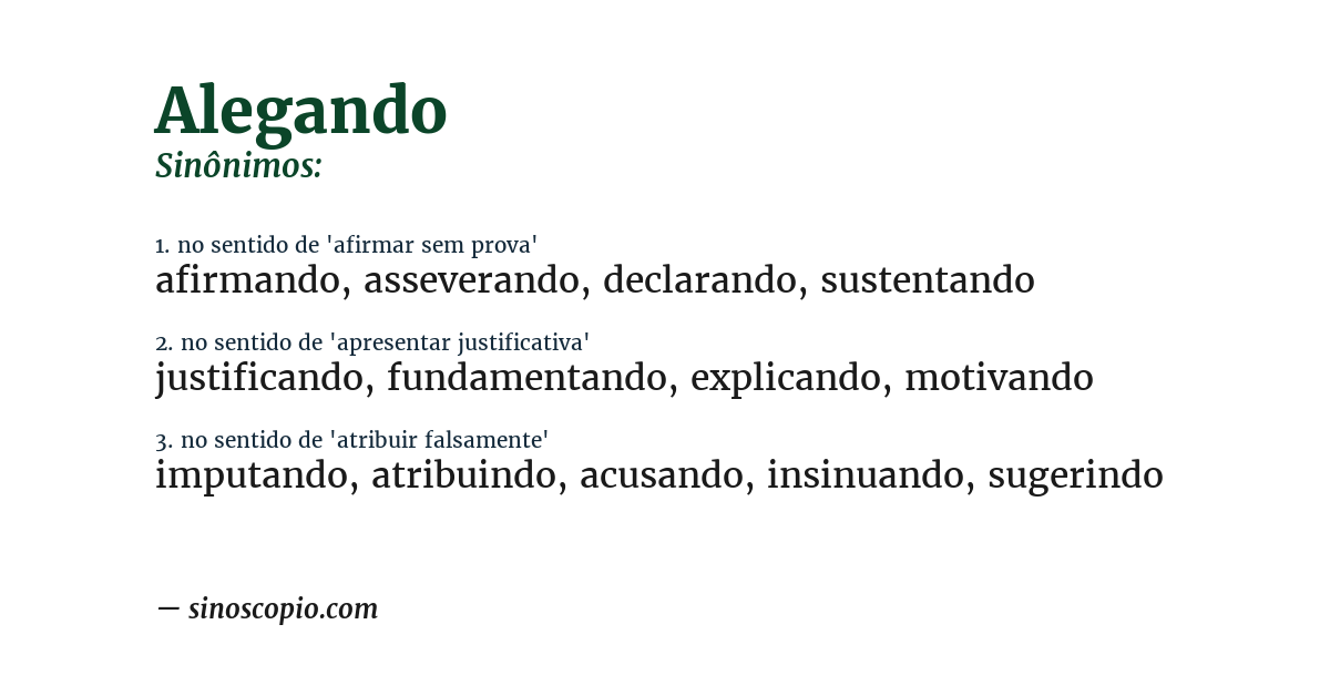 Sinônimo de alegando