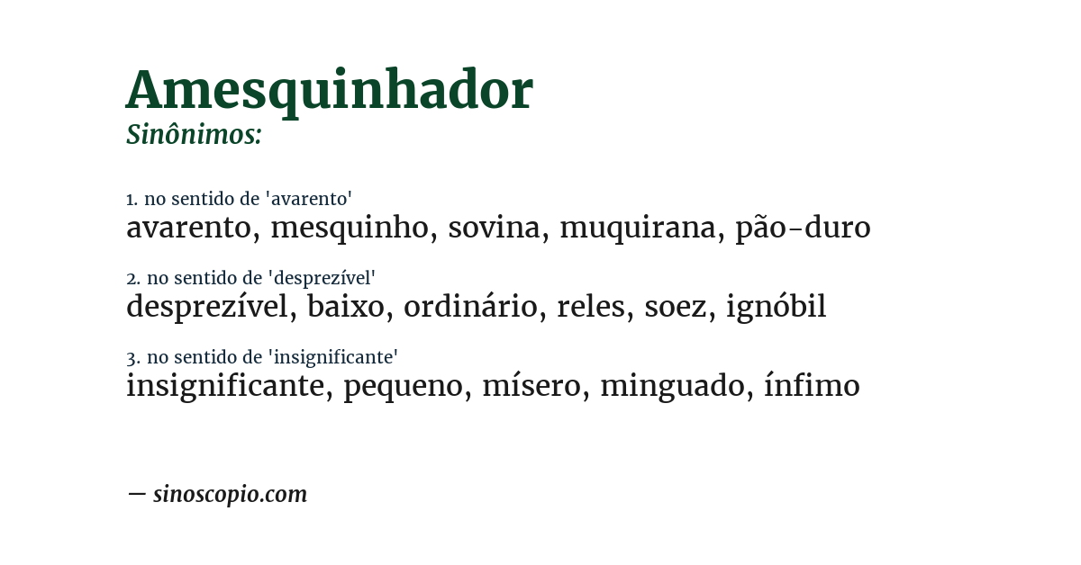 Sinônimo de amesquinhador