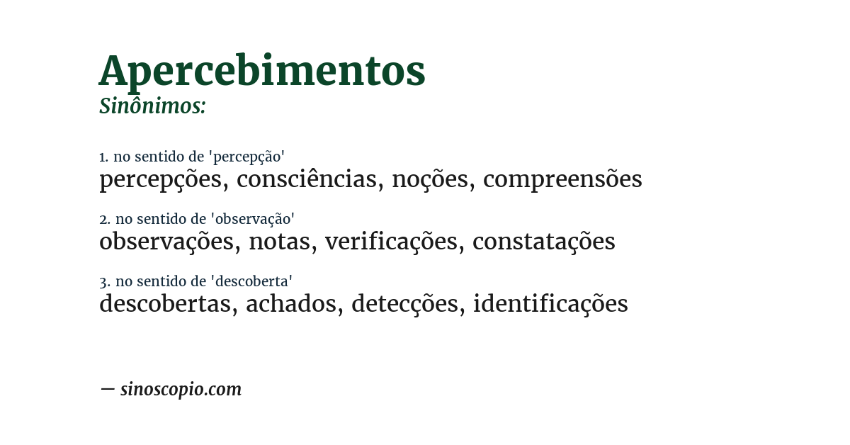 Sinônimo de apercebimentos