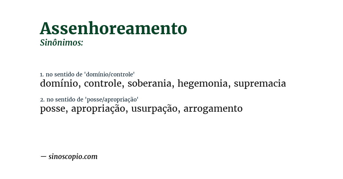 Sinônimo de assenhoreamento