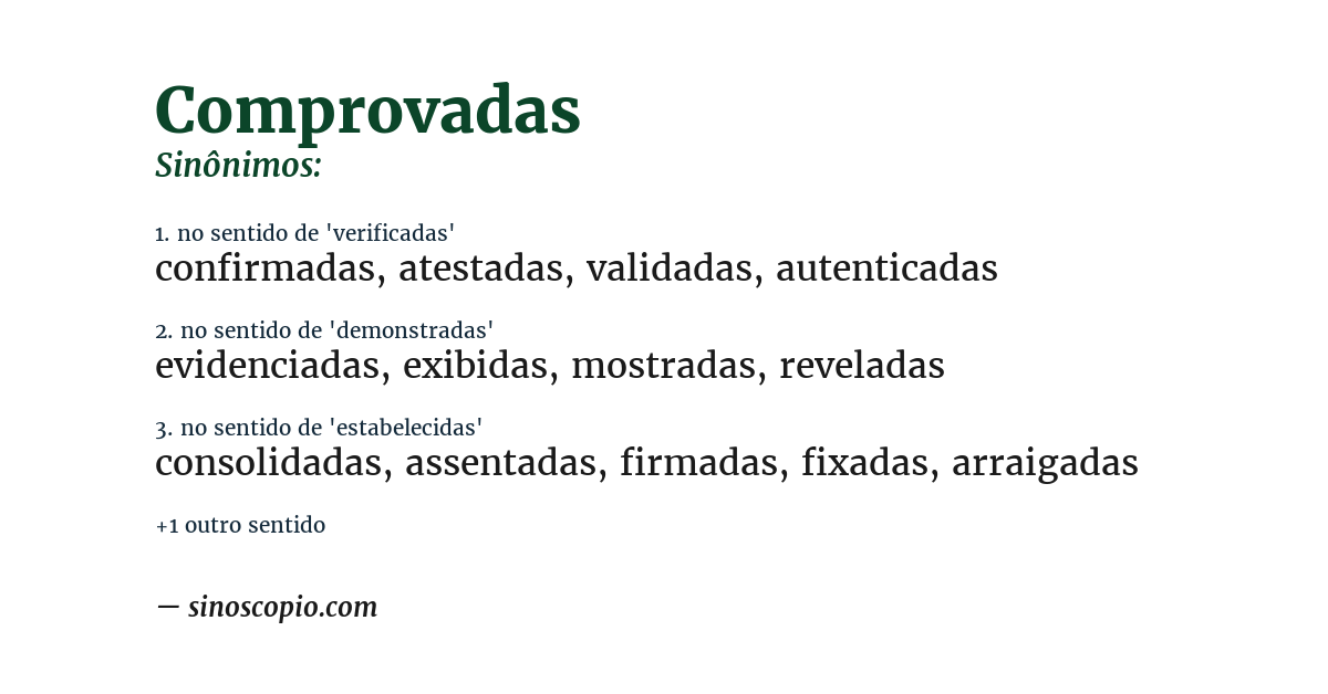 Sinônimo de comprovadas