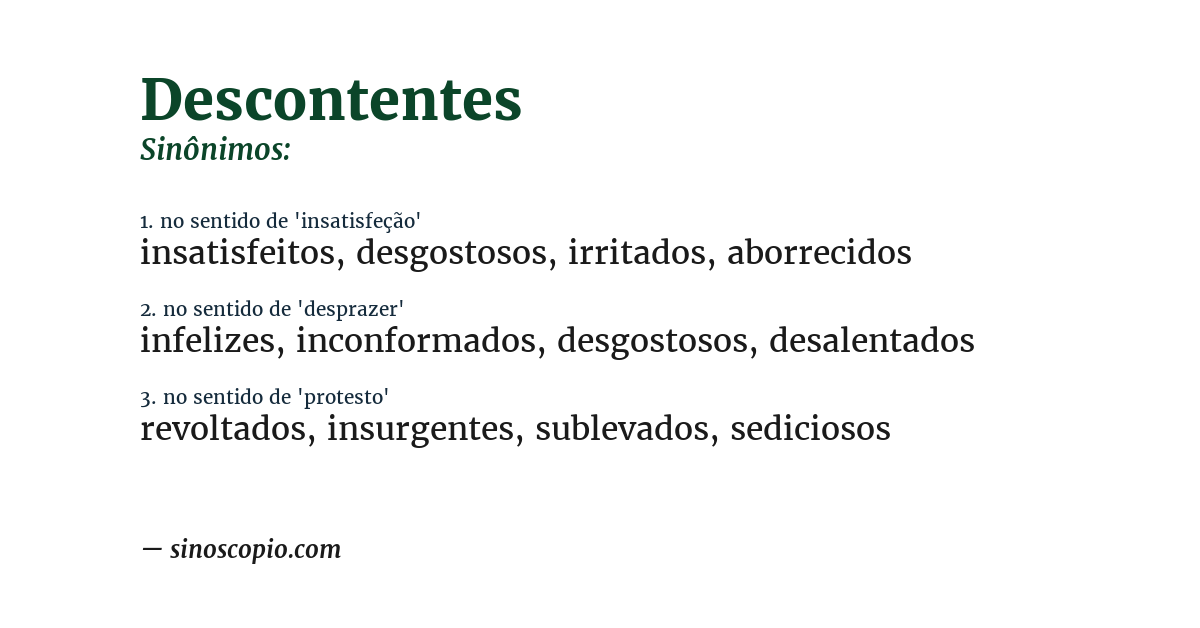 Sinônimo de descontentes