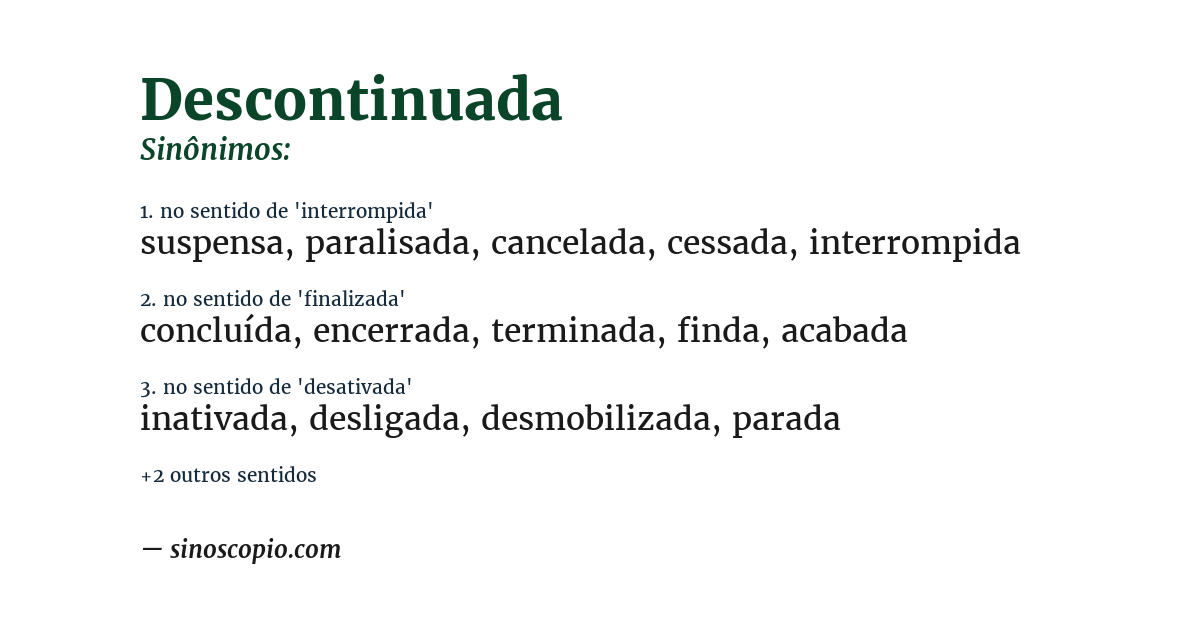 Sinônimo de descontinuada
