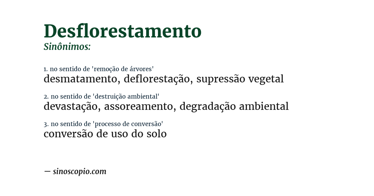 Sinônimo de desflorestamento