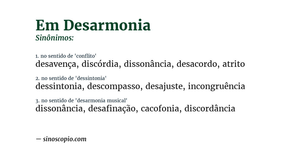 Sinônimo de em desarmonia