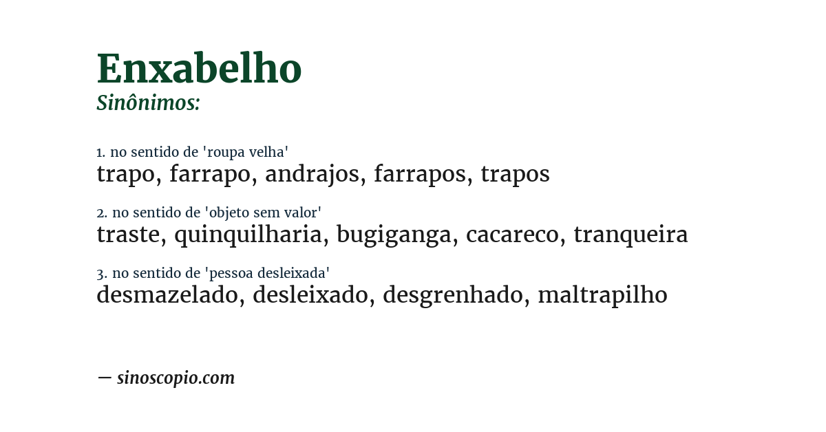 Sinônimo de enxabelho