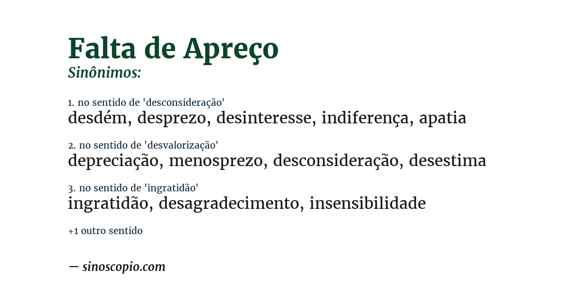 Sinônimo de falta de apreço