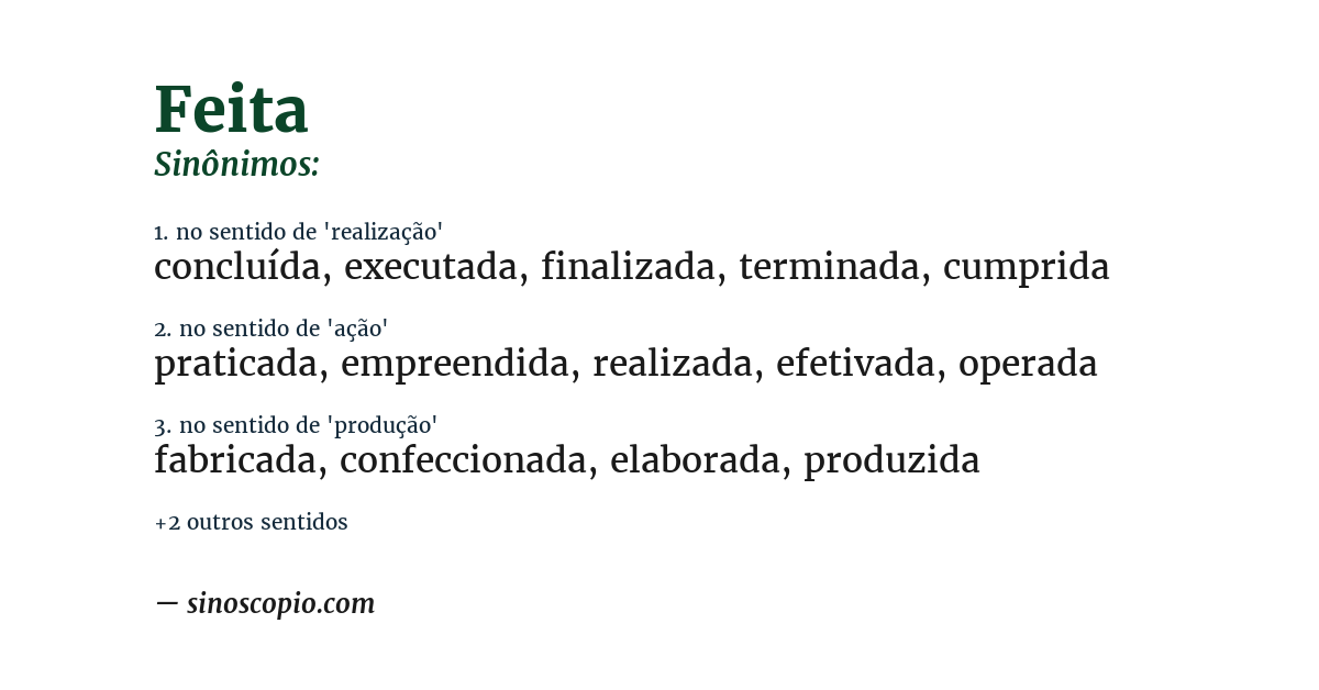 Sinônimo de feita