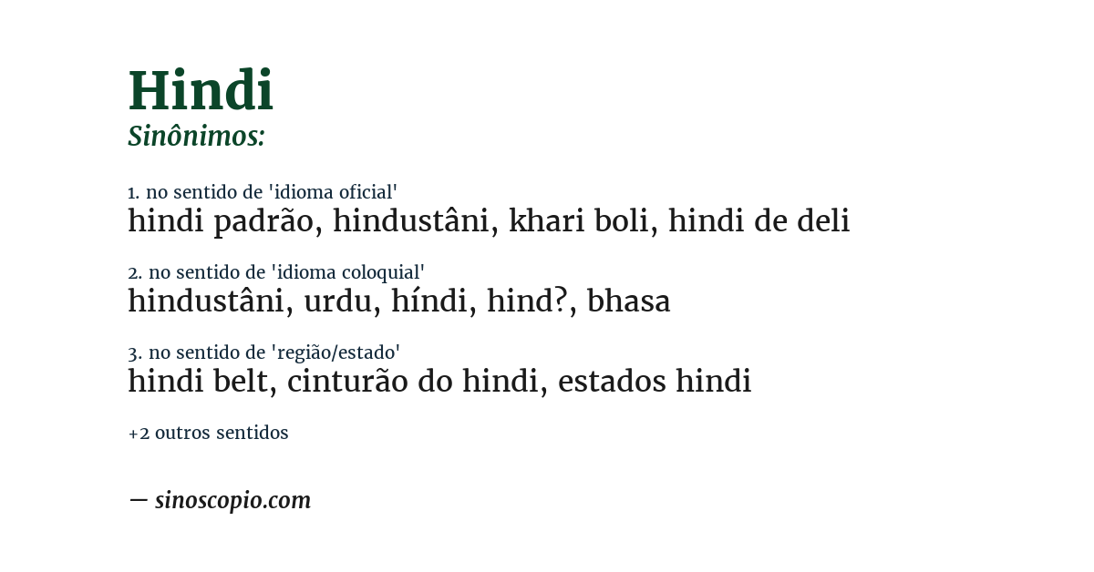 Sinônimo de hindi