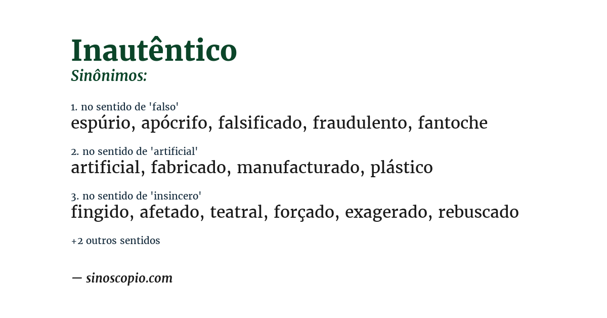 Sinônimo de inautêntico
