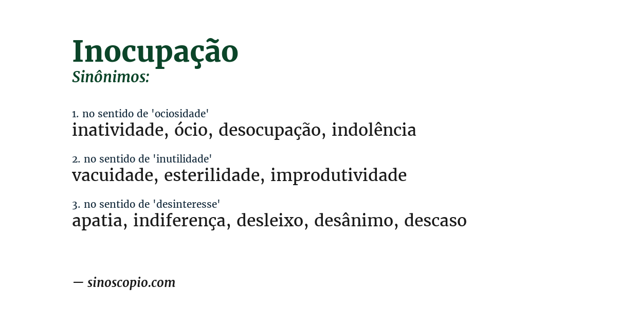 Sinônimo de inocupação