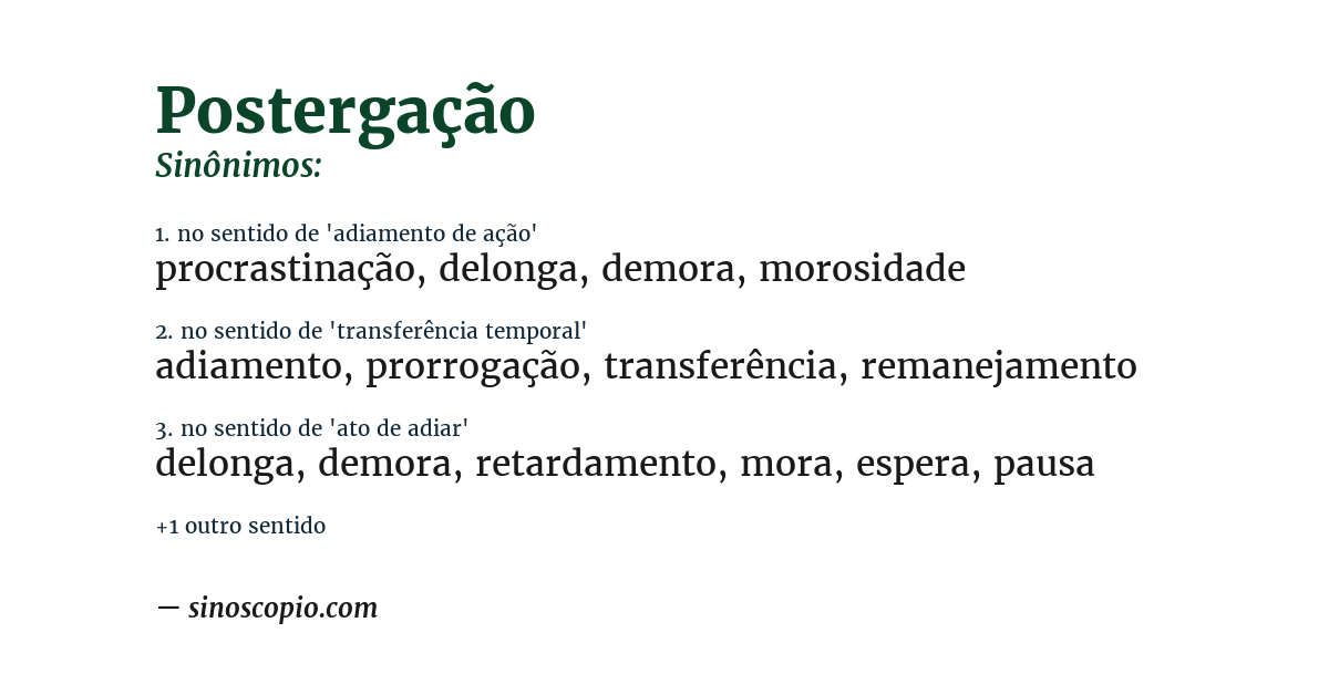 Sinônimo de postergação