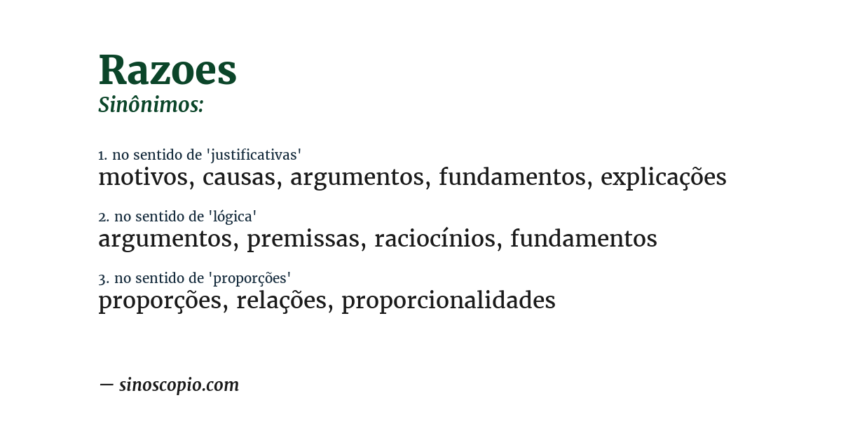 Sinônimo de razoes