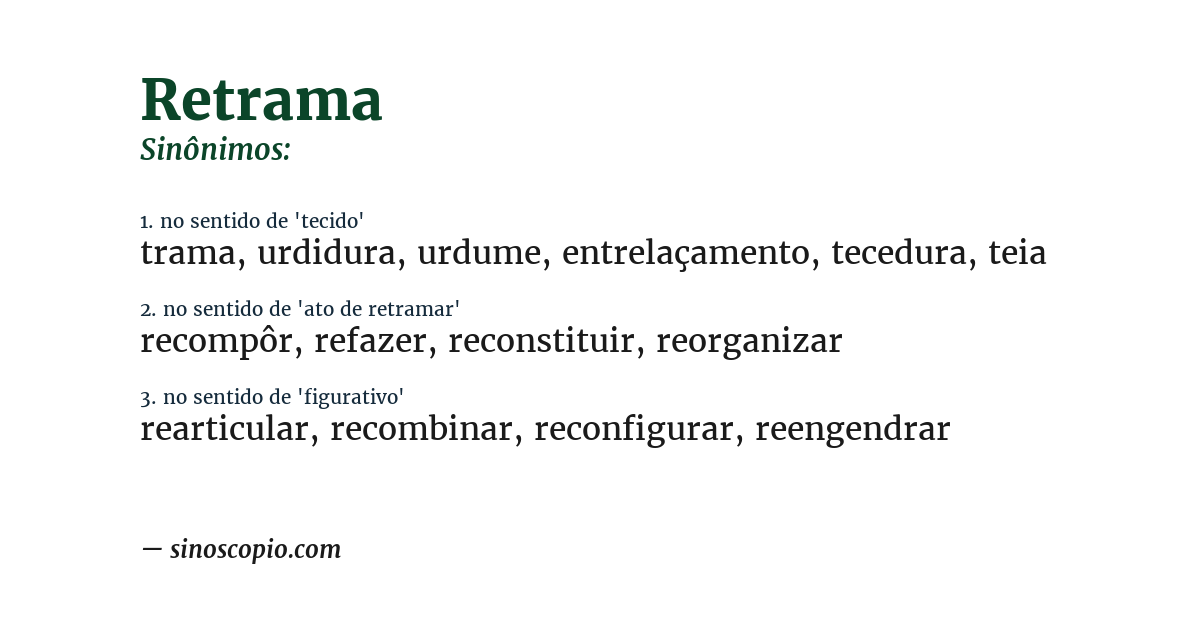 Sinônimo de retrama