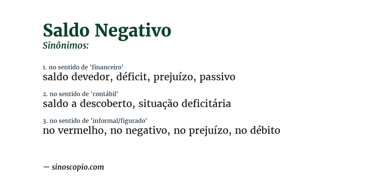 Sinônimo de saldo negativo