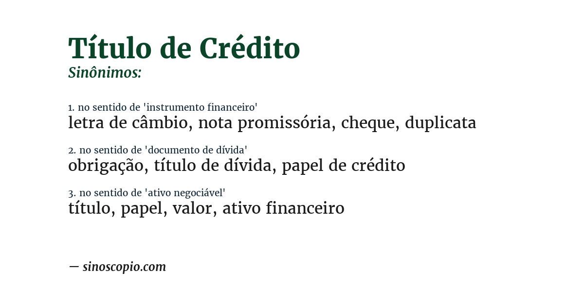 Sinônimo de título de crédito