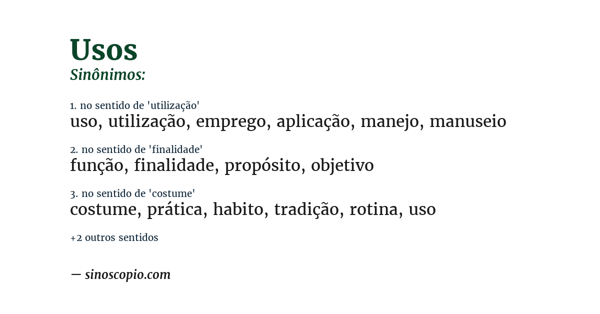 Sinônimo de usos