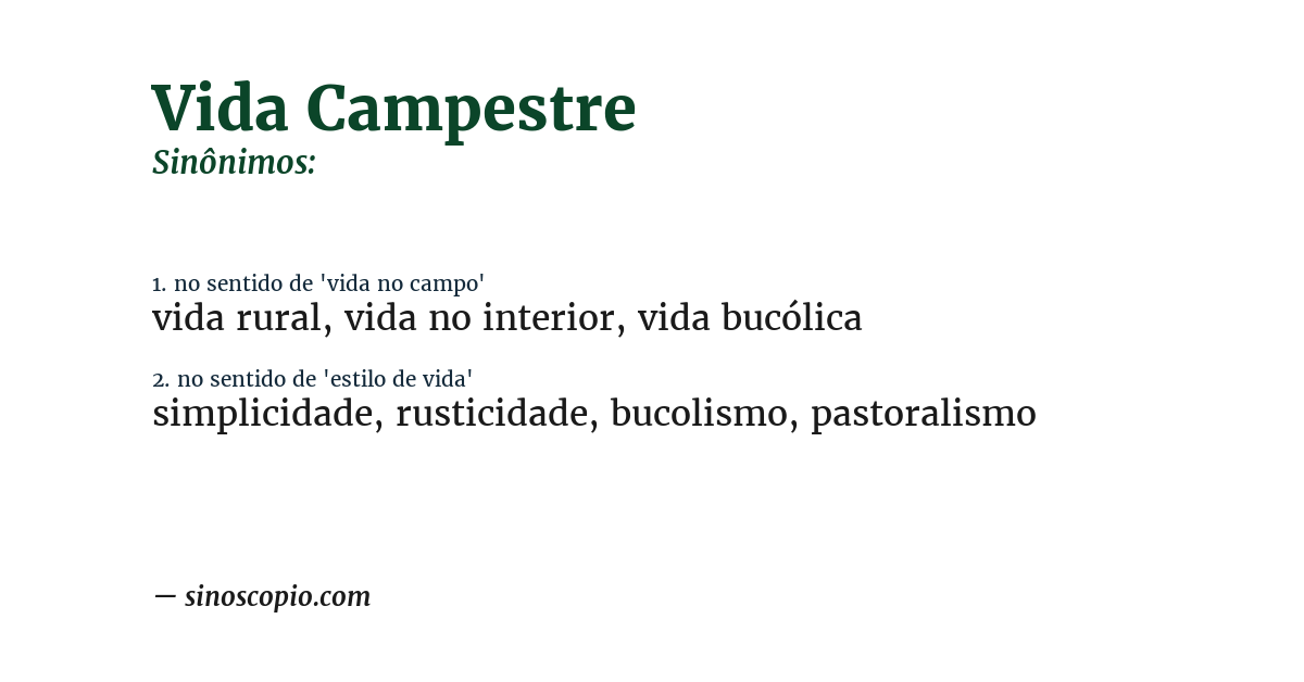 Sinônimo de vida campestre