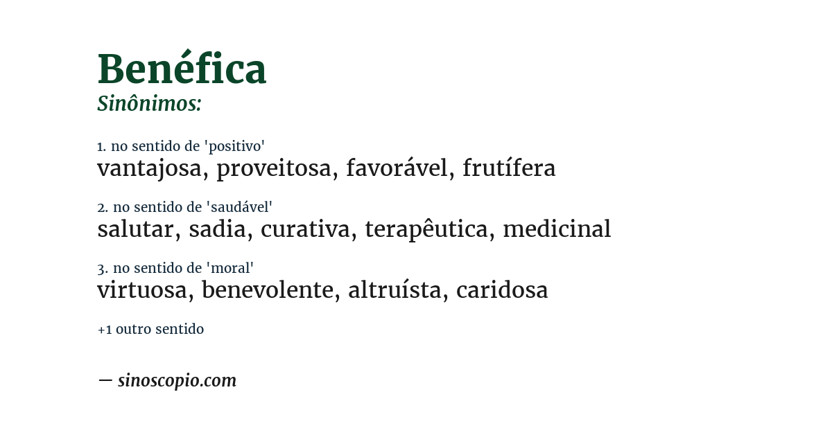 Sinônimo de benéfica