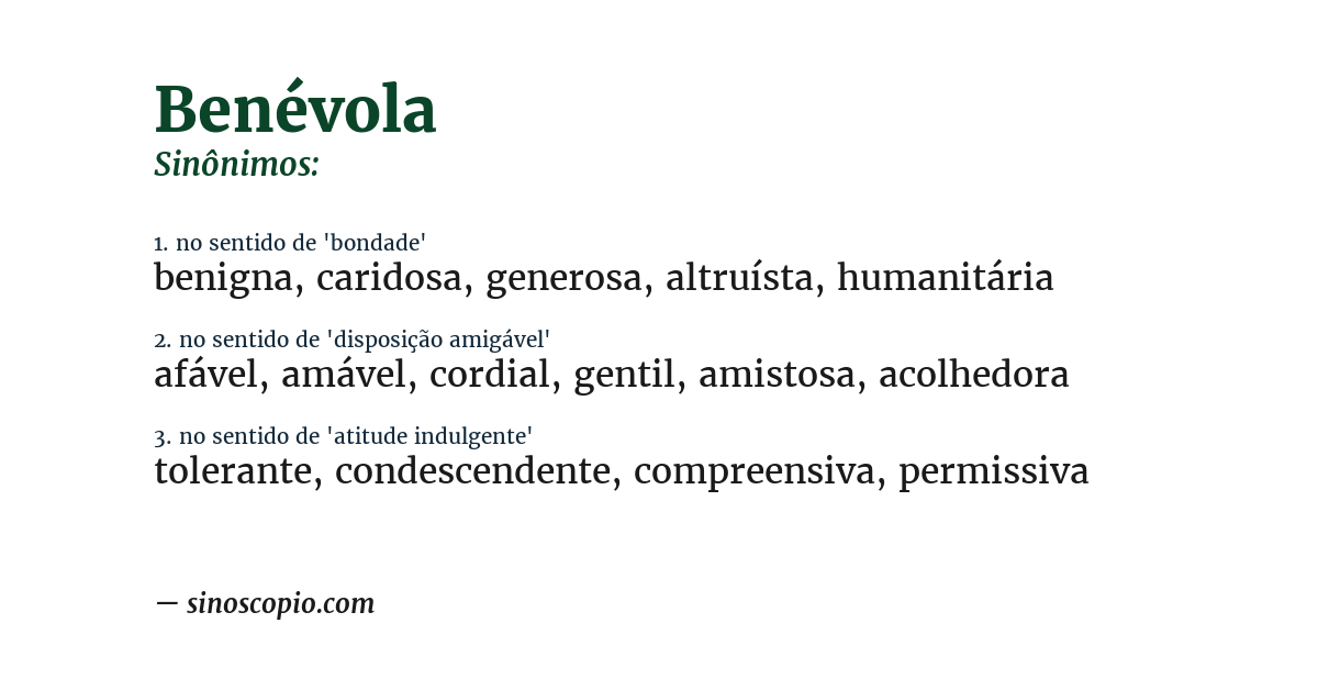 Sinônimo de benévola