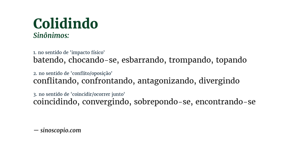 Sinônimo de colidindo