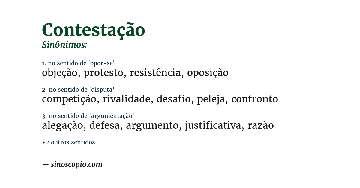 Sinônimo de contestação