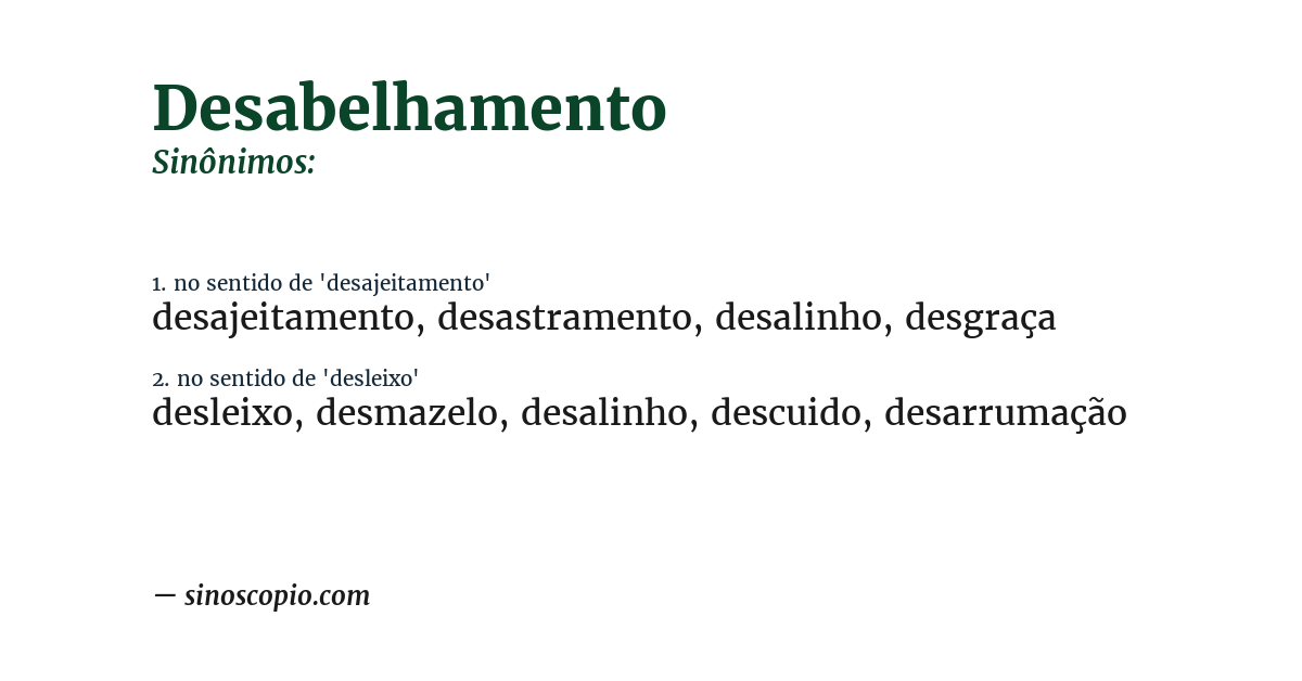 Sinônimo de desabelhamento