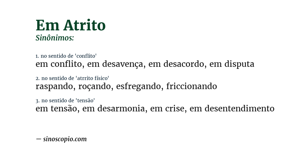Sinônimo de em atrito