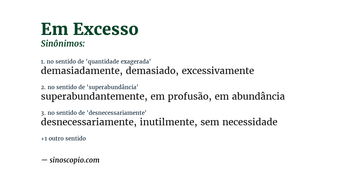 Sinônimo de em excesso