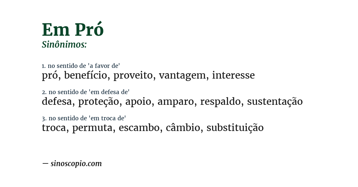 Sinônimo de em pró