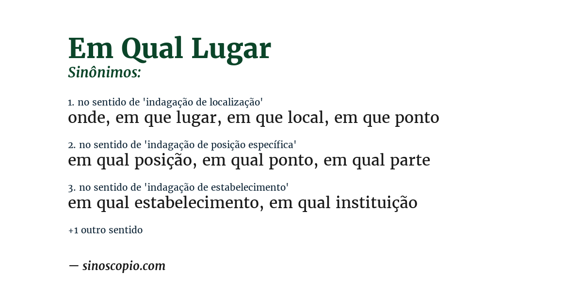 Sinônimo de em qual lugar