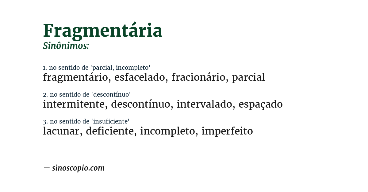 Sinônimo de fragmentária