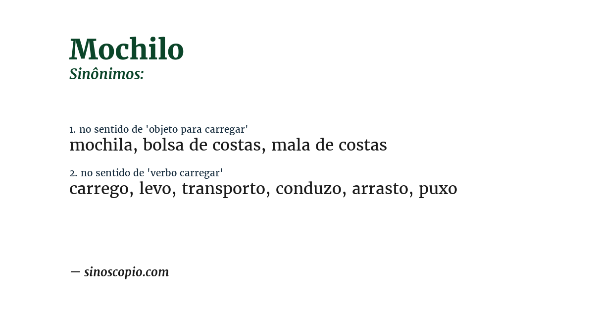 Sinônimo de mochilo