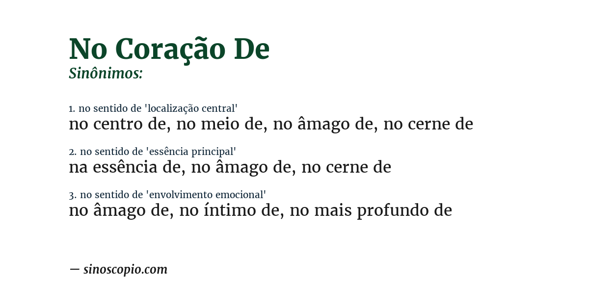 Sinônimo de no coração de