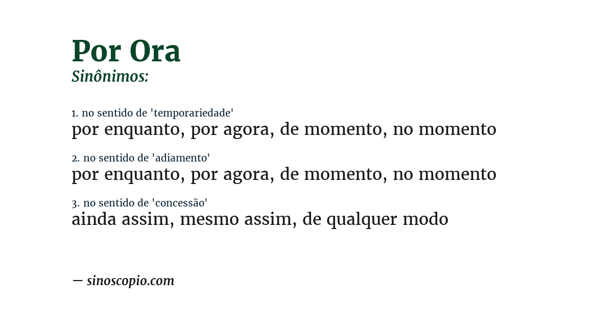 Sinônimo de por ora