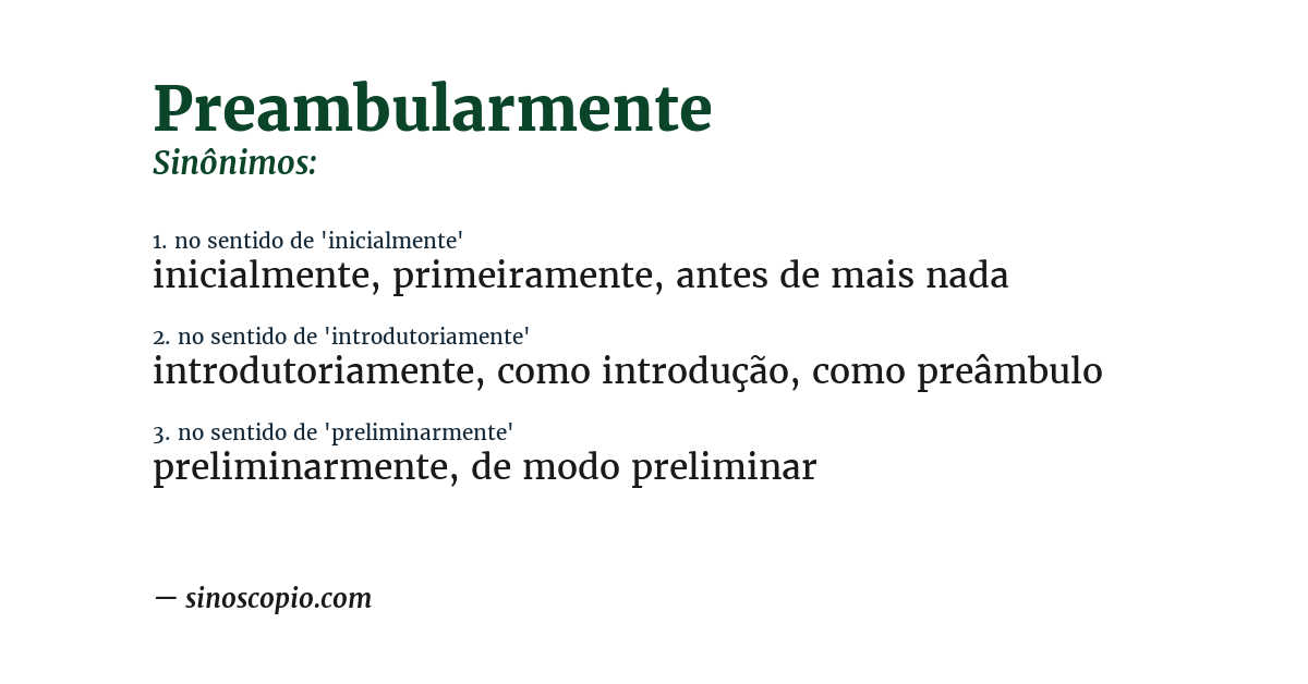 Sinônimo de preambularmente