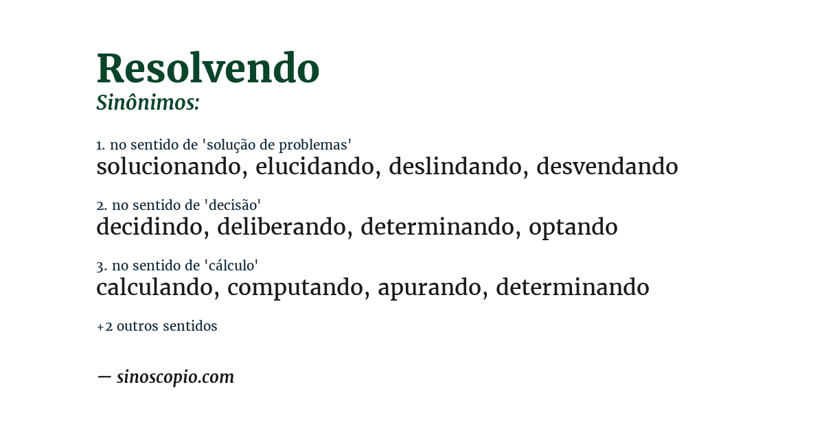 Sinônimo de resolvendo