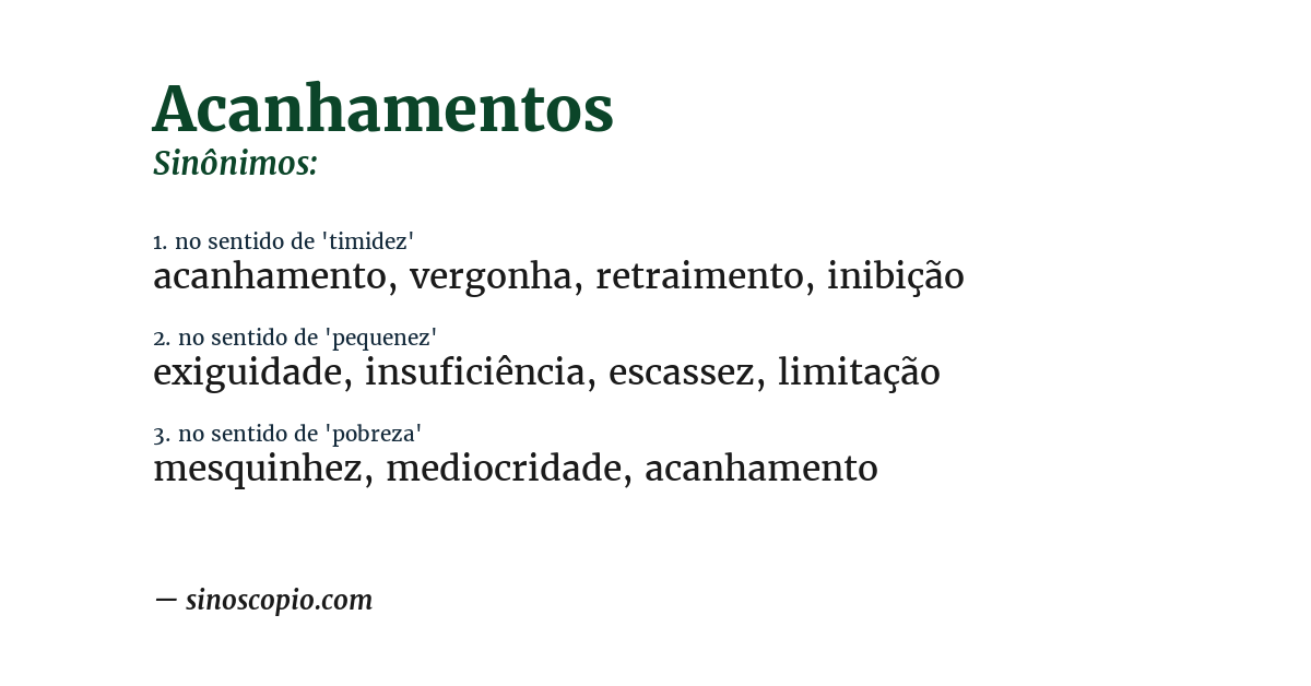 Sinônimo de acanhamentos