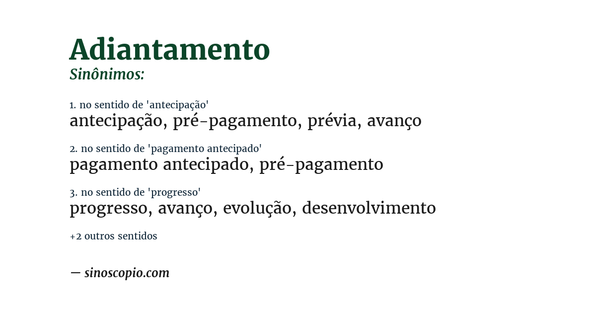 Sinônimo de adiantamento
