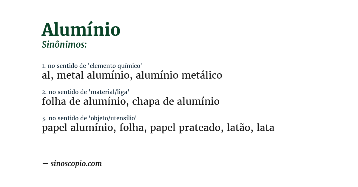 Sinônimo de alumínio