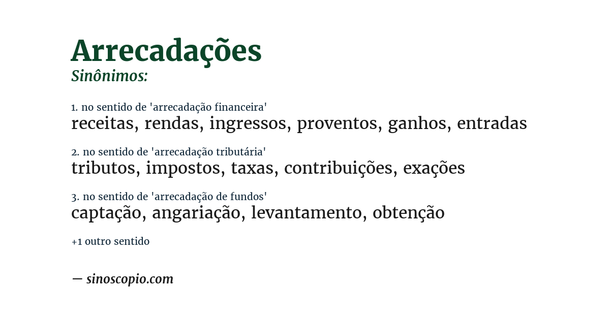Sinônimo de arrecadações