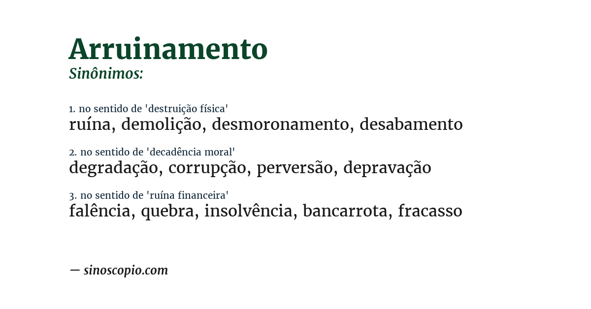 Sinônimo de arruinamento