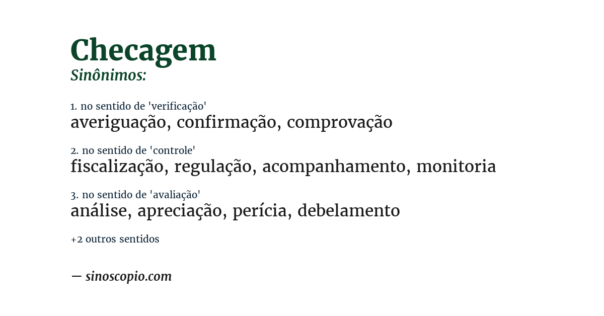 Sinônimo de checagem