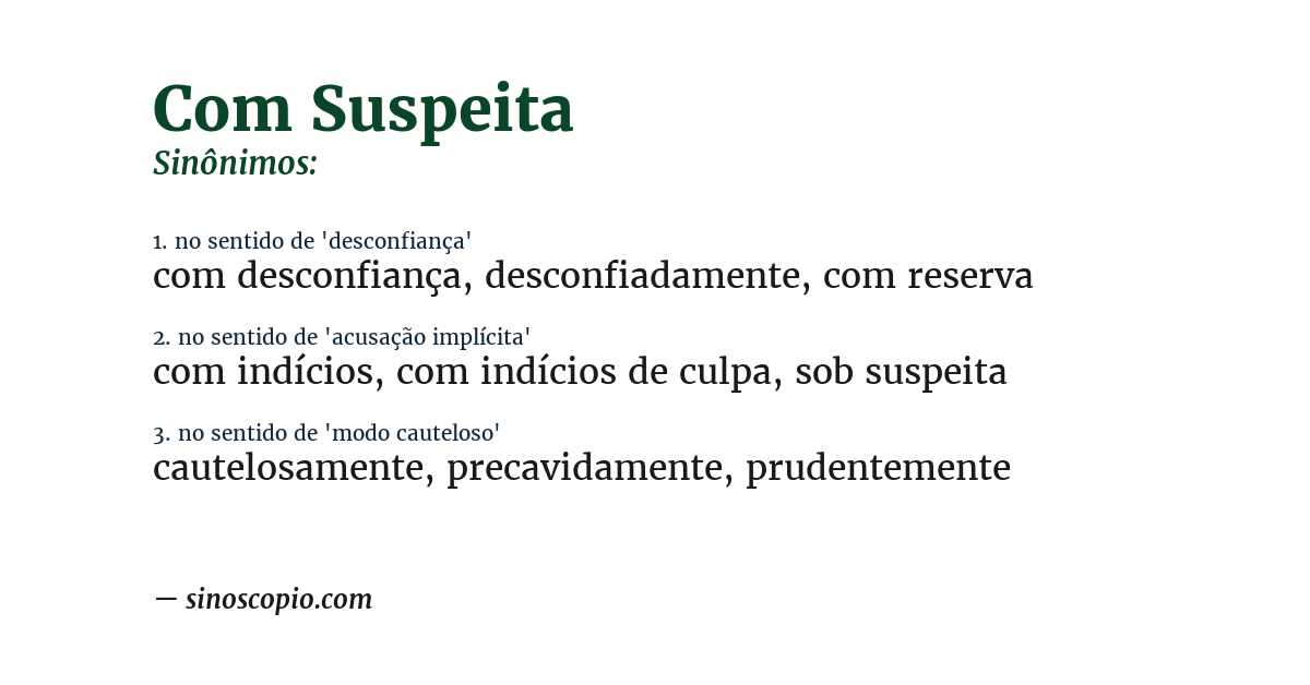 Sinônimo de com suspeita