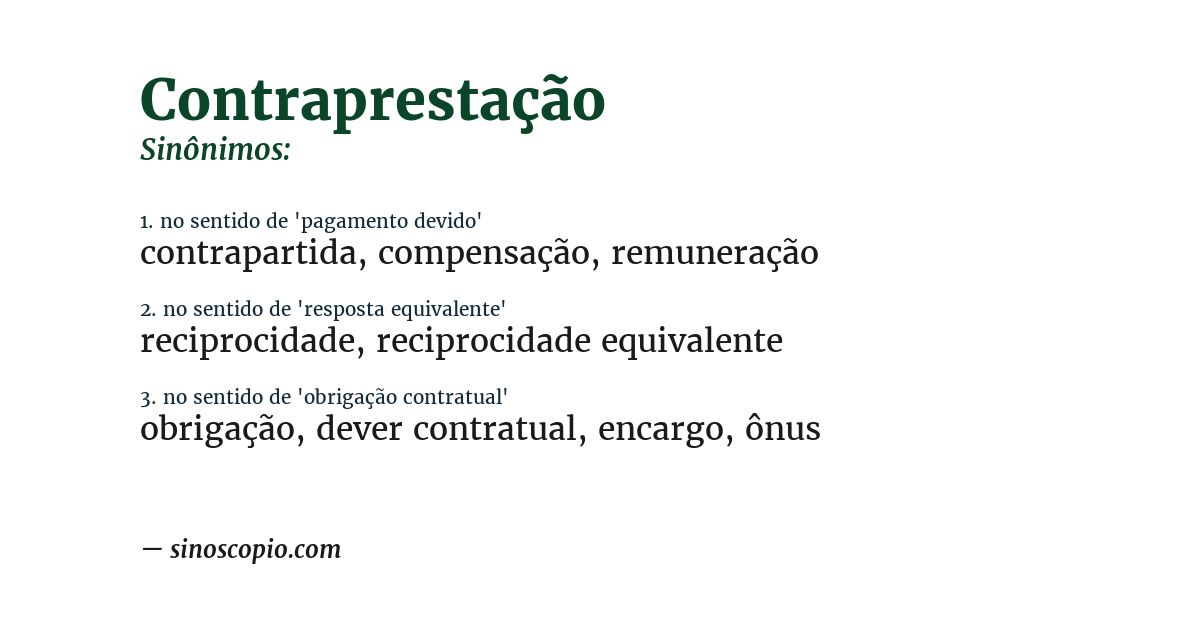 Sinônimo de contraprestação