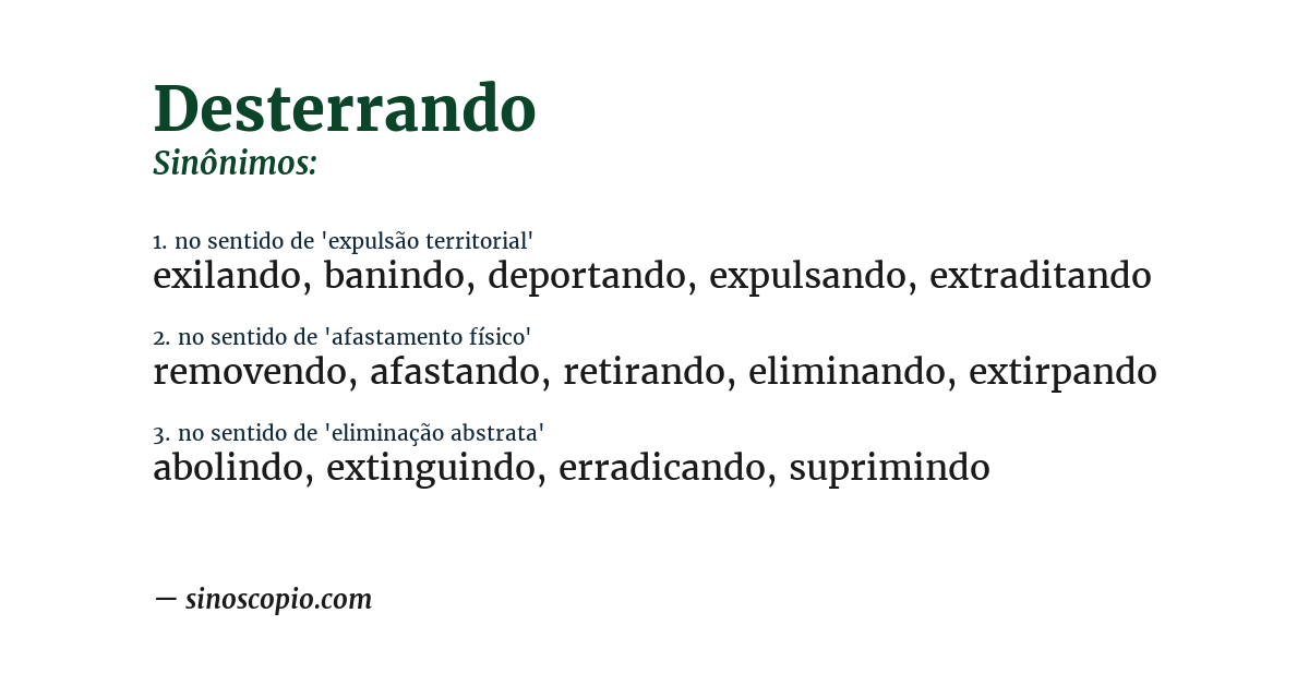 Sinônimo de desterrando