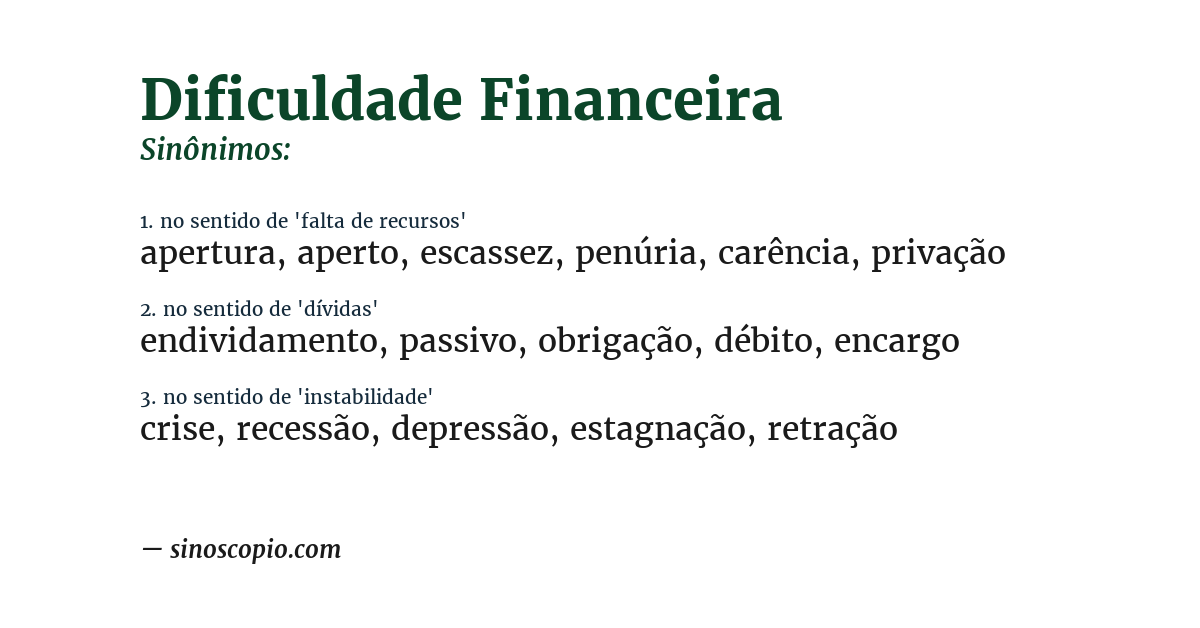 Sinônimo de dificuldade financeira